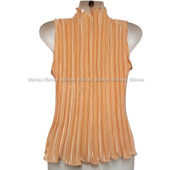 Accordion Style High Neck Lightweight Sleeveless Orange Tops Size M Size XXL - Picture 2 of 8